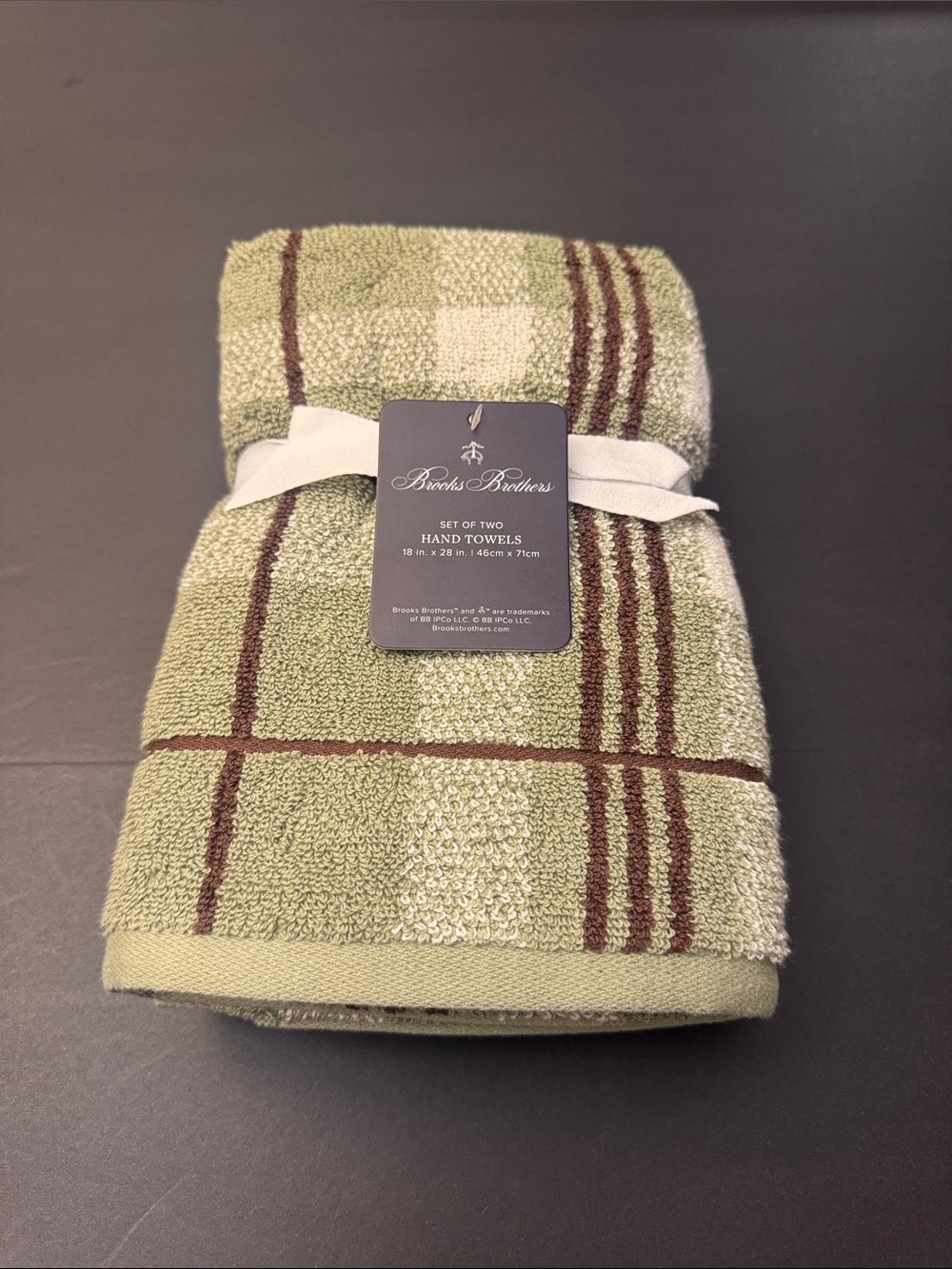 8pc BROOKS BROTHERS 100% Cotton Plaid Bath Towel Set - Sydney Plaid - Sage/Brown - Picture 9 of 13